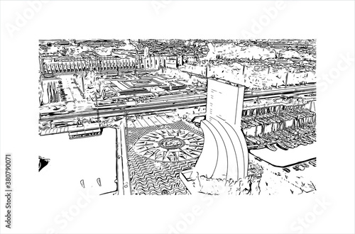 Building view with landmark of Belem is a Brazilian city with 2,491,052 people residing in its Metropolitan Region. Hand drawn sketch illustration in vector.