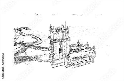 Building view with landmark of Belem is a Brazilian city with 2,491,052 people residing in its Metropolitan Region. Hand drawn sketch illustration in vector.