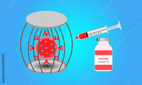 Fight covid-19 with vaccine coronavirus. Coronavirus are in prison isolation. Vector illustration.