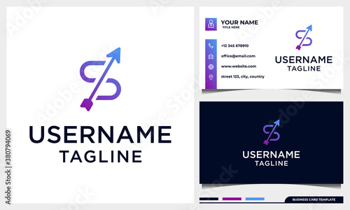 letter S Initial with arrow logo design concept with business card template