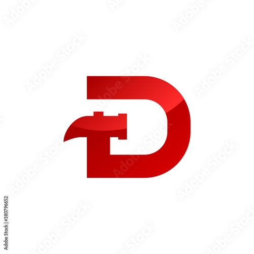 letter D with a hammer, suitable for building repair business logos