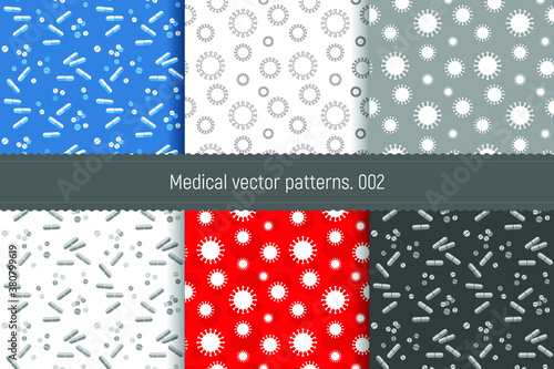 Foto Set of seamless patterns on a medical topic, Corona virus-2019-nCoV