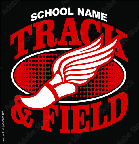 track and field team design with winged foot for school, college or league