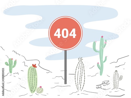 Error 404 page linear illustration. Page not found message.