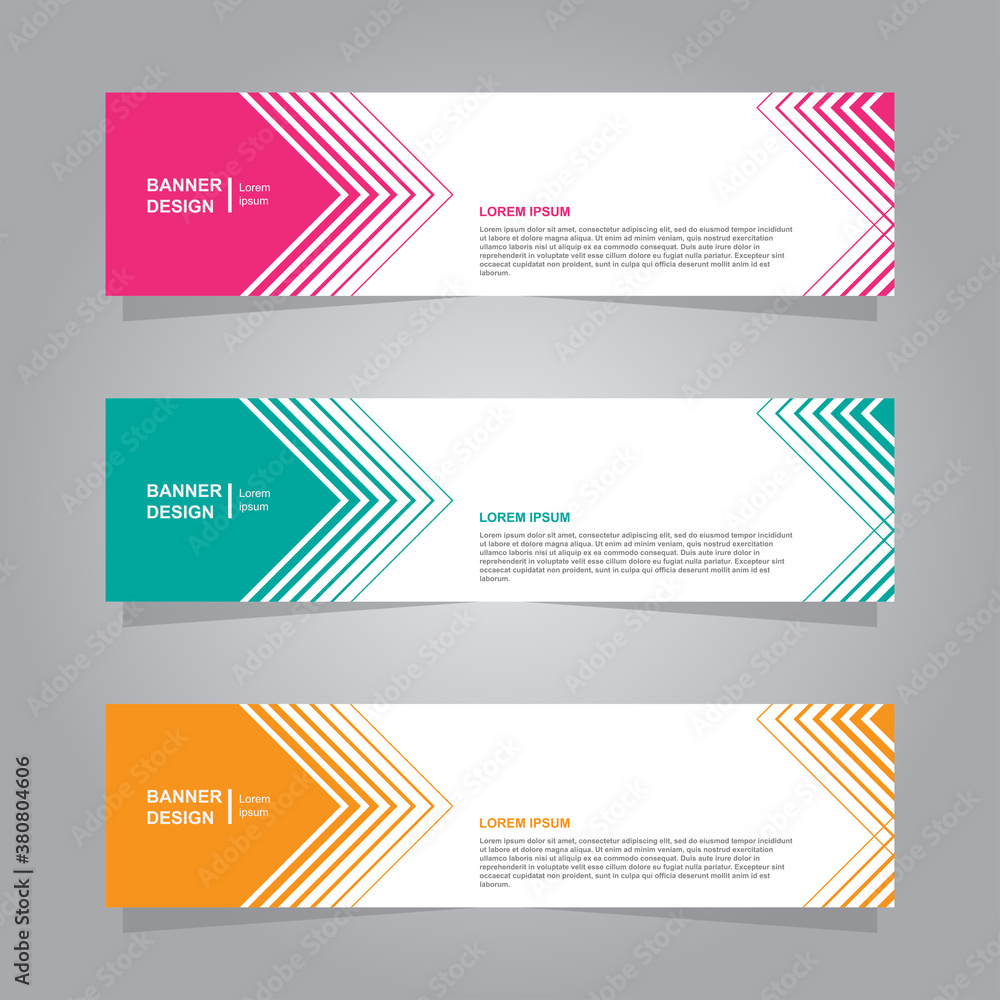 horizontal banner set, pink, green, orange color minimalist modern elegant template layout design vector, for advertising business