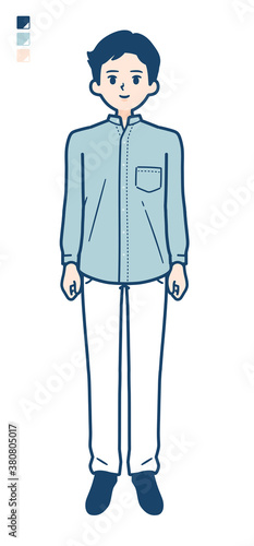 simple Stand collar shirt man_full-length