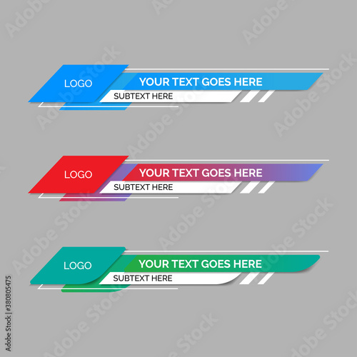 colorful lower thirds set template vector. modern design style with gradient
