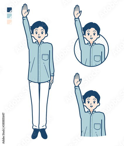 simple Stand collar shirt man_raise-hand