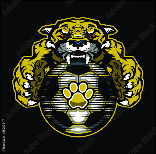 cougar soccer team mascot with ball for school, college or league