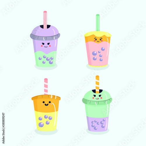 cute bubble tea collection flat design
