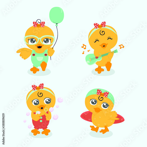 little duck illustration collection print template