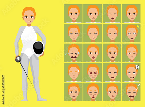 Manga Style Fencer Woman Cartoon Character Emotions
