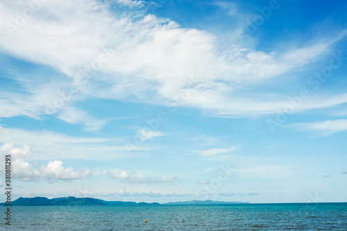 Landscape of blue sky mountain with cloud and beach in the summer