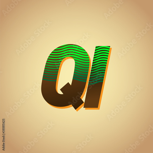 initial letter logo QI colored green and brown with striped compotition, Vector logo design template elements for your business or company identity