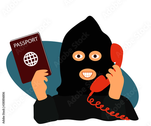 The fraudster cheats on the phone. Cartoon. Vector illustration.