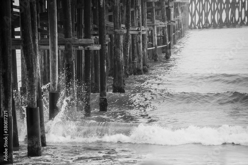 Waves Crashing on Ocean Pier