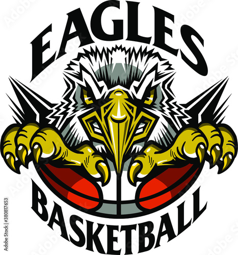 eagles basketball team design with mascot and half ball for school, college or league
