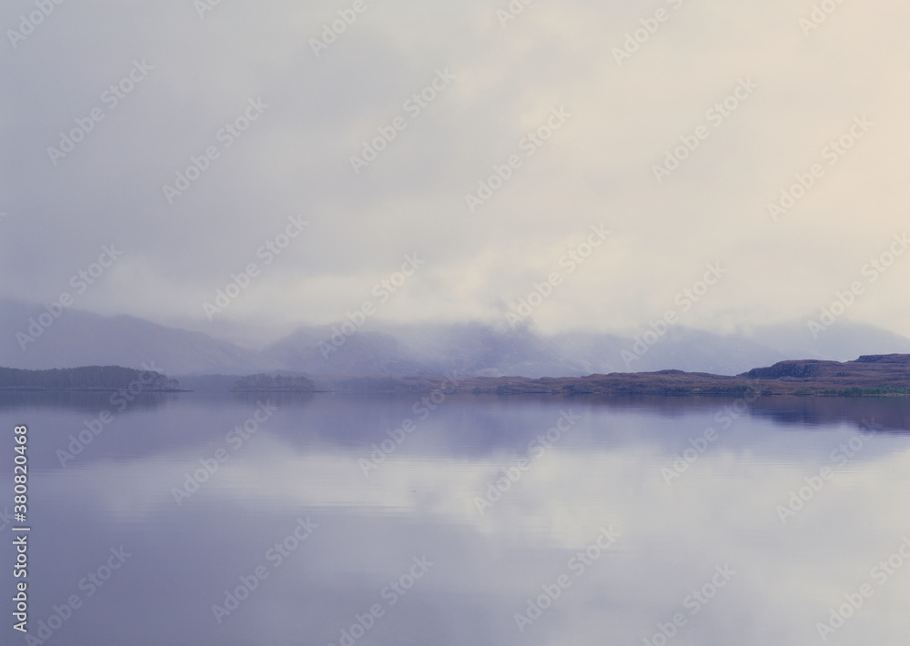 early morning fog loch maree lake scotland united kingdom foggy mist misty early morning fog loch maree lake scotland united kingdom foggy mist misty