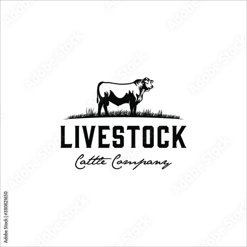 Cow in the grasslands with vintage design style
