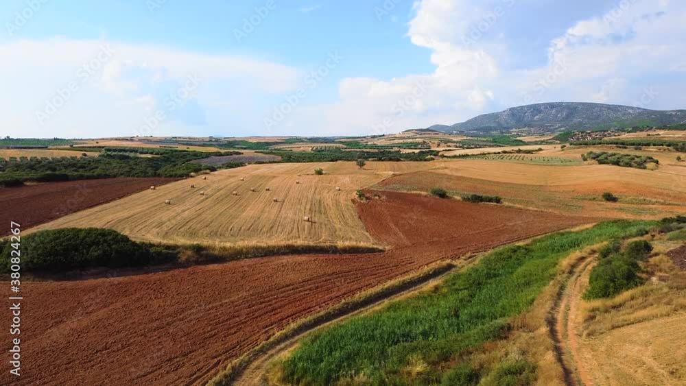 Aerial view of agricultural fields under the blue sky Aerial view of agricultural fields under the blue sky