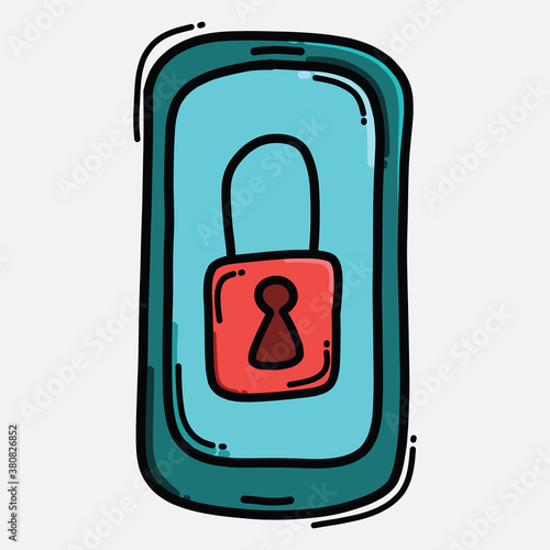 smart phone lock color vector icon. Drawing sketch illustration hand drawn line eps10