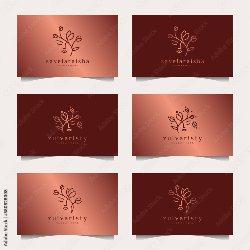 Set of luxury woman face combine with leaf logo design Set of luxury woman face combine with leaf logo design