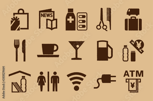 商業施設のピクトグラムセット （手描き風ver.）