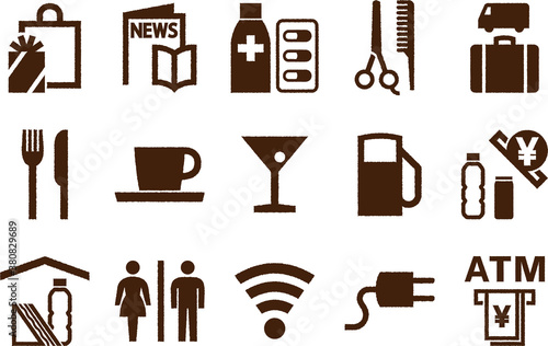 商業施設のピクトグラムセット （手描き風ver.）