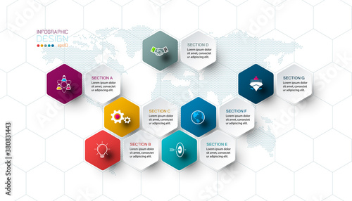 Business hexagon net labels shape infographic bar.
