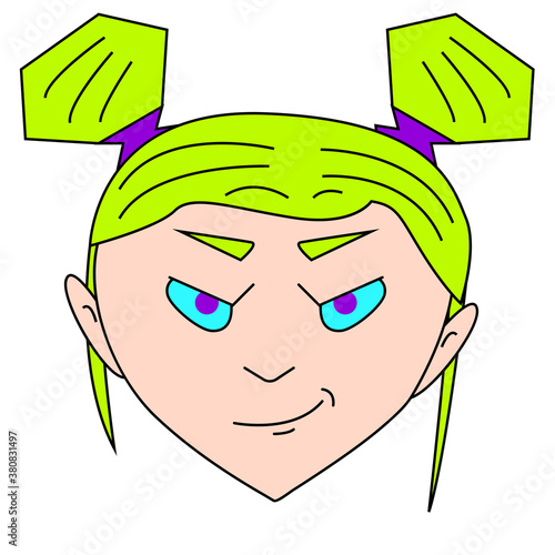 Angry girl avatar. Cartoon girl character. Angry face for app, print, sticker, card design. Villain.