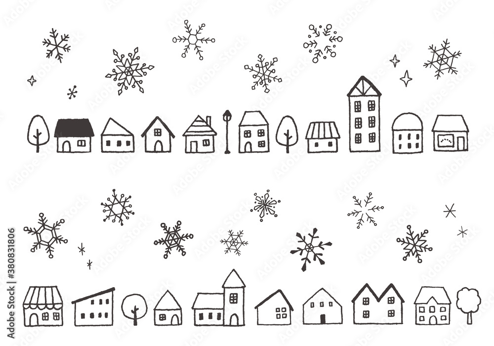 手描きの街と雪の結晶のイラスト Stock ベクター Adobe Stock