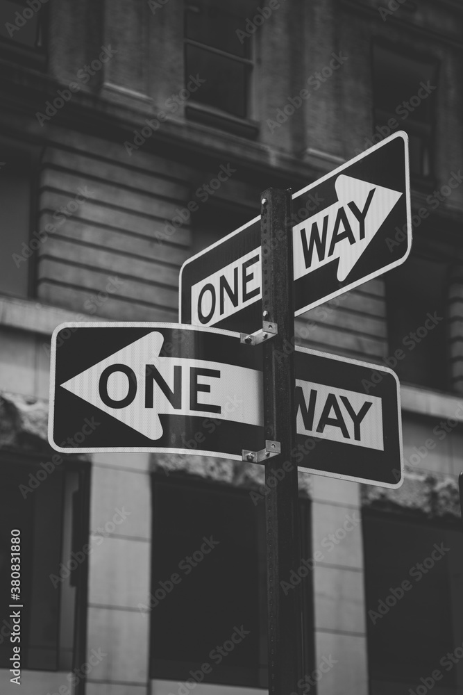 One Way Signs in Manhattan Streets, New York, USA One Way Signs in Manhattan Streets, New York, USA