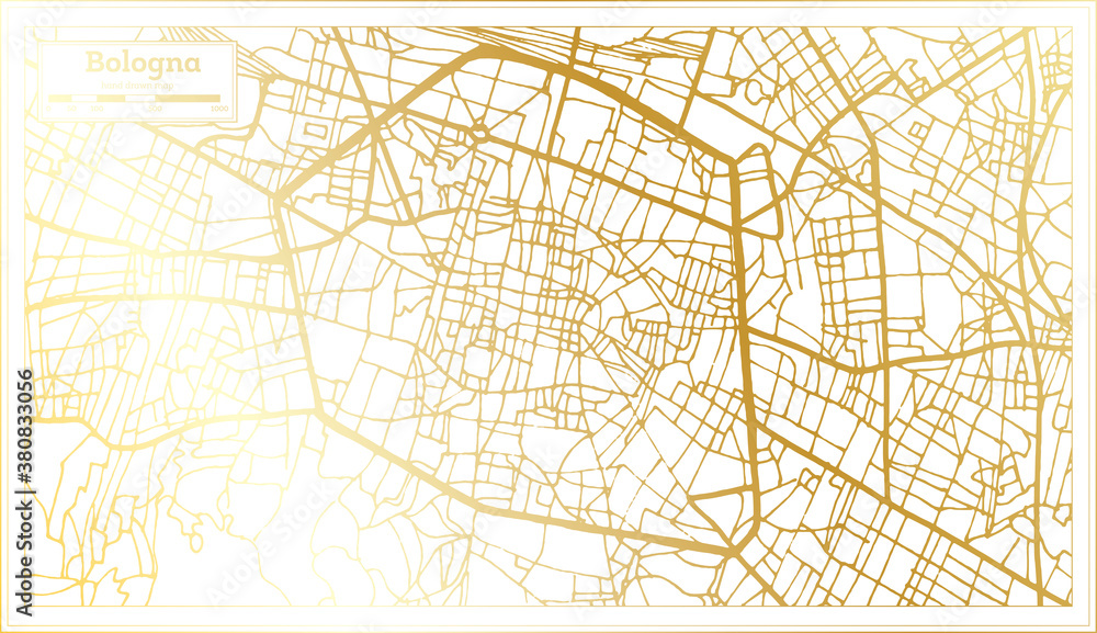 Bologna Italy City Map in Retro Style in Golden Color. Outline Map.