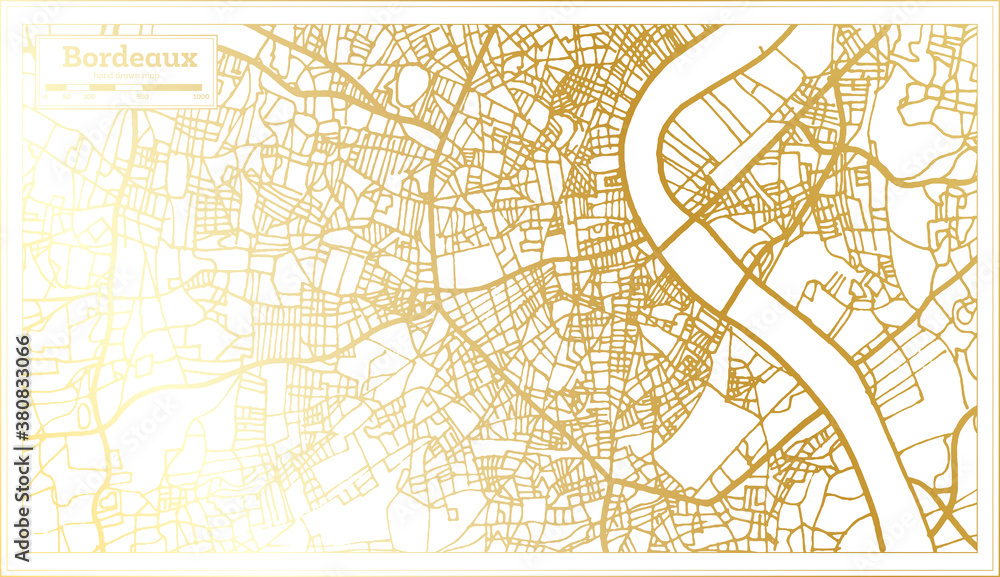 Fototapeta premium Bordeaux France City Map in Retro Style in Golden Color. Outline Map.