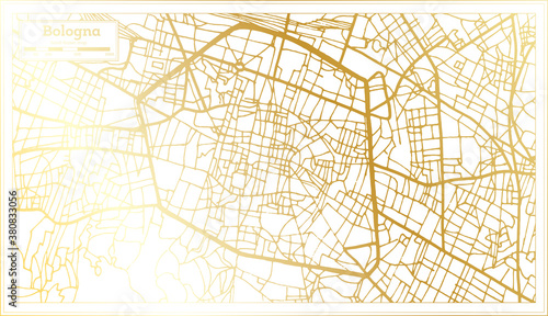 Bologna Italy City Map in Retro Style in Golden Color. Outline Map.
