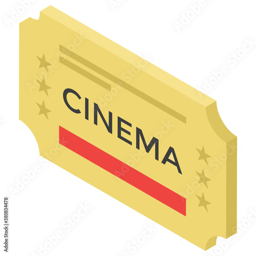 
Cinema ticket, isometric vector icon,
