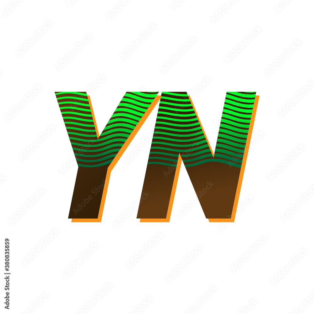 initial letter logo YN colored green and brown with striped compotition, Vector logo design template elements for your business or company identity - obrazy, fototapety, plakaty 