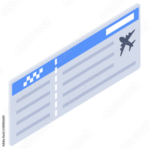 
Airplane tickets icon in isometric design 
