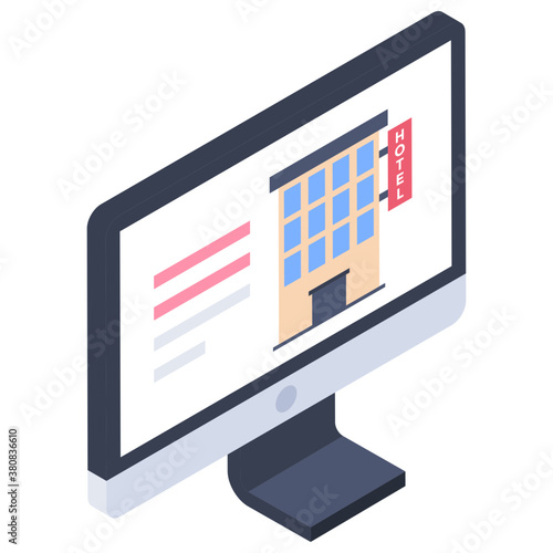 
Online hotel booking icon in isometric vector 
