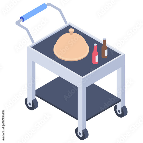 
Food trolley icon in isometric vector  
