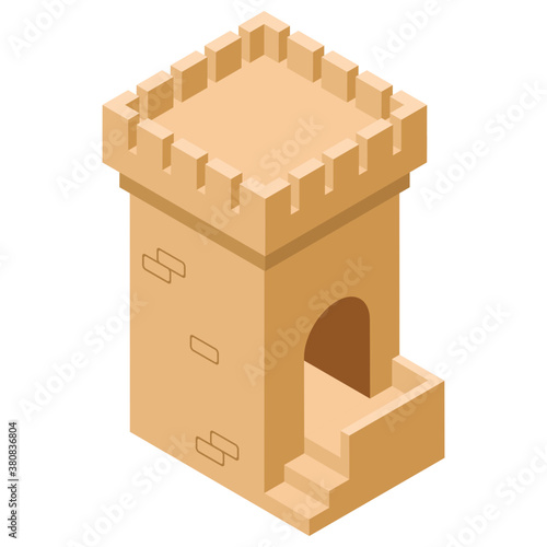 
Isometric icon of castle pillar, medieval castle concept 
