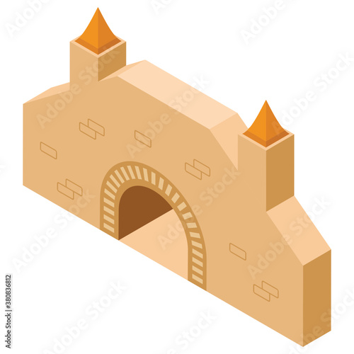 
Isometric icon of castle pillar, medieval castle concept 
