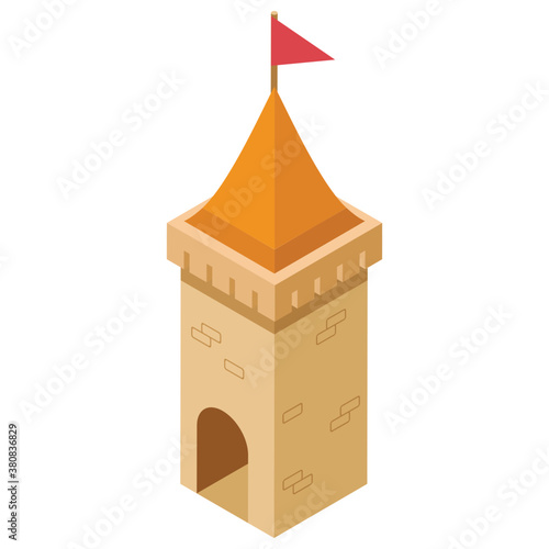 
Isometric icon of castle pillar, medieval castle concept 
