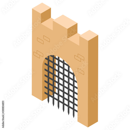 
Isometric icon of castle doorway, 
