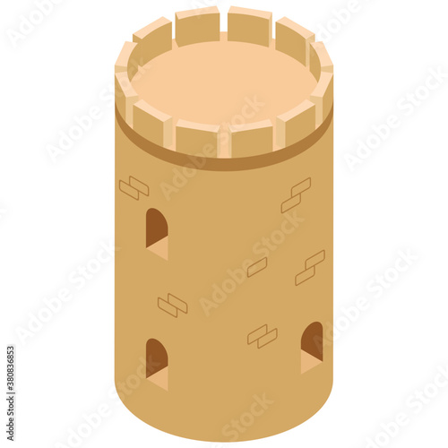 
Isometric icon of castle pillar, medieval castle concept 
