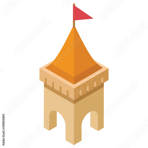 
Isometric icon of castle pillar, medieval castle concept 
