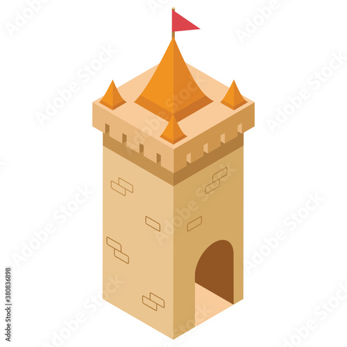 
Isometric icon of castle pillar, medieval castle concept 

