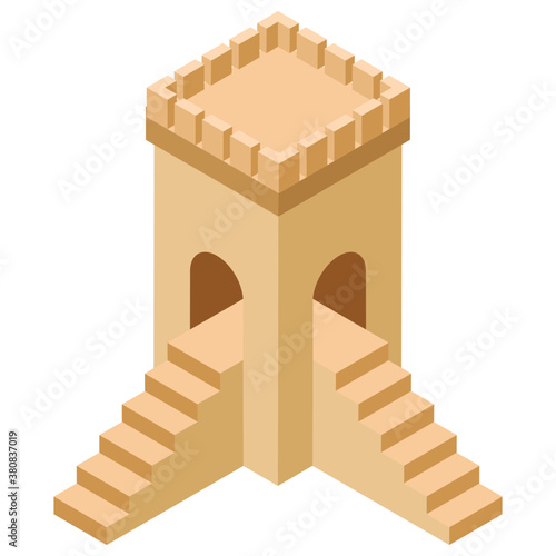 
Isometric icon of castle pillar, medieval castle concept 
