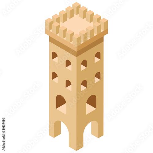 
Isometric icon of castle pillar, medieval castle concept 
