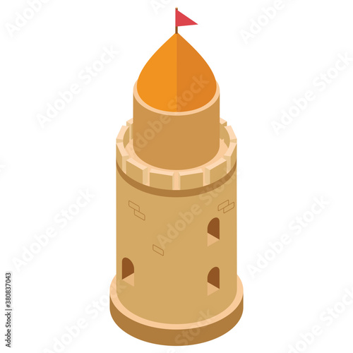 
Isometric icon of castle pillar, medieval castle concept 
